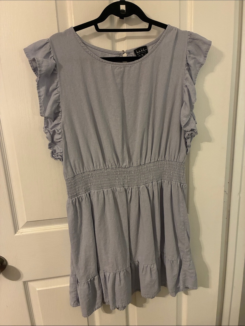 Nicole Miller Light Blue Ruffle Sleeve Linen Dress